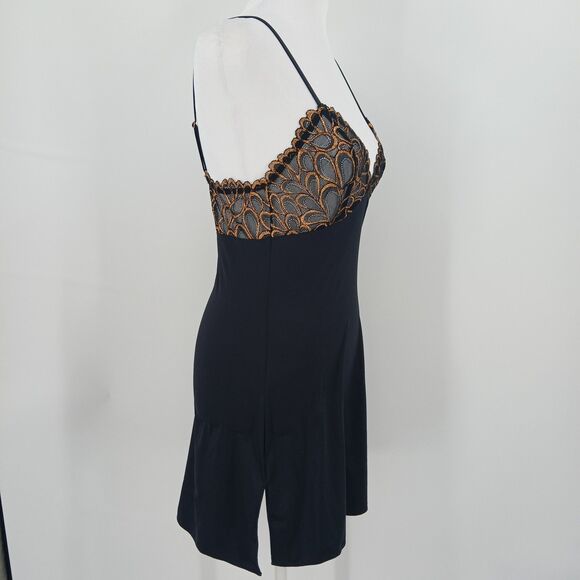 Savage X Fenty Slip Nightie Black & Gold Lingerie Dress Sexy Nightgown - Picture 3 of 6